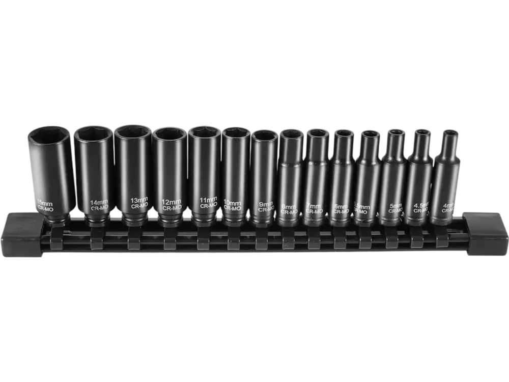 VEVOR 1/4" Drive Impact Socket Set, 14 Piece Deep Socket Set Metric 4-15mm, 6 Point Cr-Mo Alloy Steel for Auto Repair, Easy-to-Read Size Markings, Rugged Construction, Socket Organizer