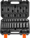 VEVOR 3/8" Drive Impact Socket Set, 25 Piece Deep & Shallow Socket Set SAE 5/16" - 1", 6 Point Cr-Mo Alloy Steel for Auto Repair, Easy-to-Read Size Markings, Rugged Construction, Includes Storage Case