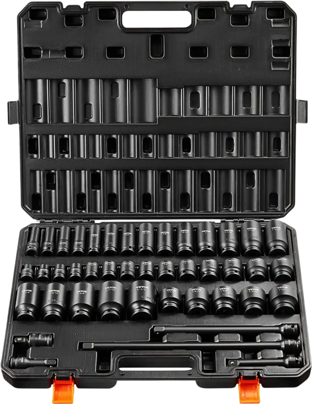 VEVOR 1/2" Drive Impact Socket Set, 43 Piece Deep & Shallow Socket Set SAE 3/8" to 1-1/2", 6 Point Cr-Mo Alloy Steel for Auto Repair, Easy-to-Read Size Markings, Rugged Construction, Storage Case