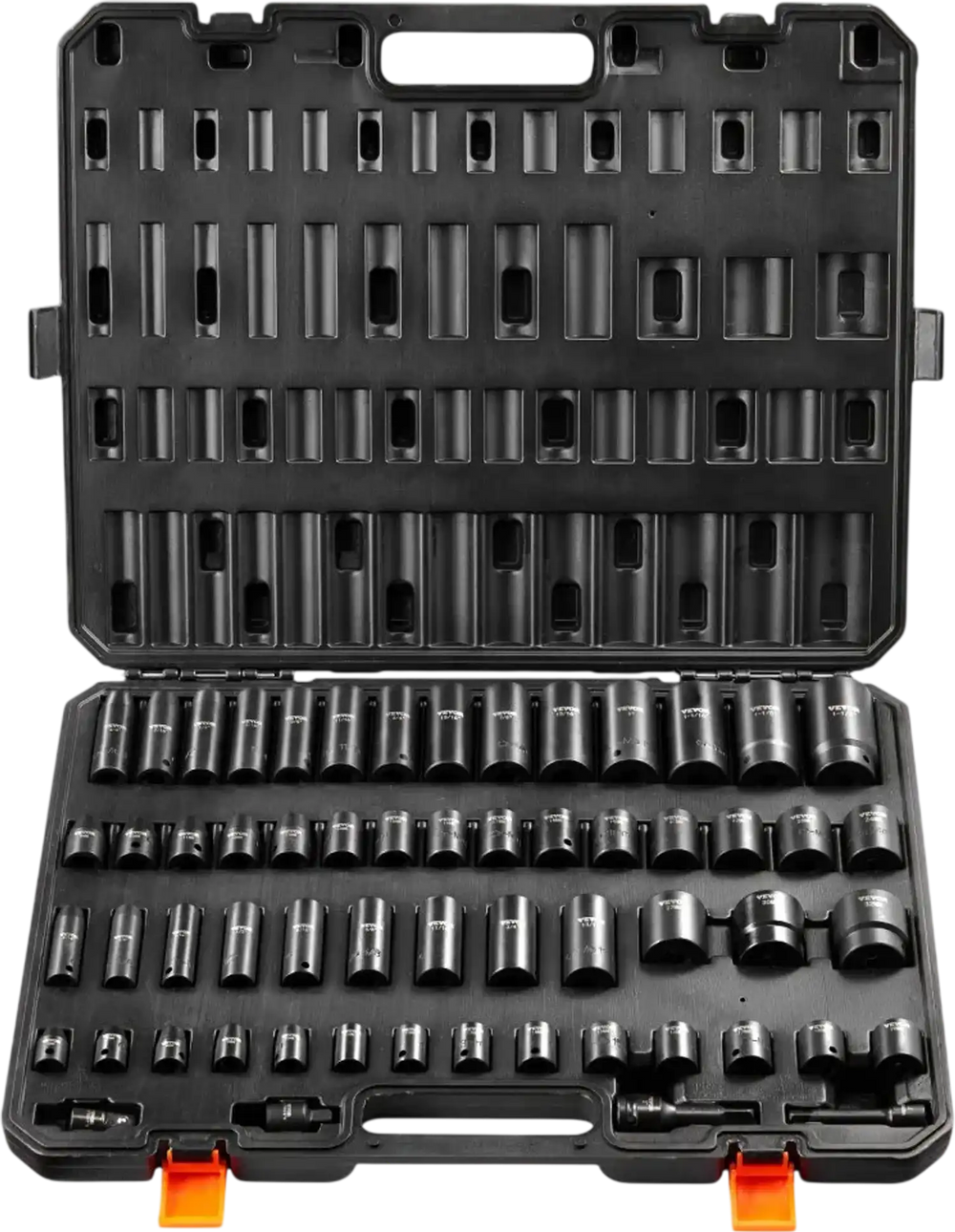 VEVOR 3/8" & 1/2" Drive Impact Socket Set, 59PCS Socket Set SAE 5/16" to 1-1/4" and Metric 6-32mm, 6 Point Cr-Mo Alloy Steel for Auto Repair, Easy-to-Read Markings, Rugged Construction, Storage Case