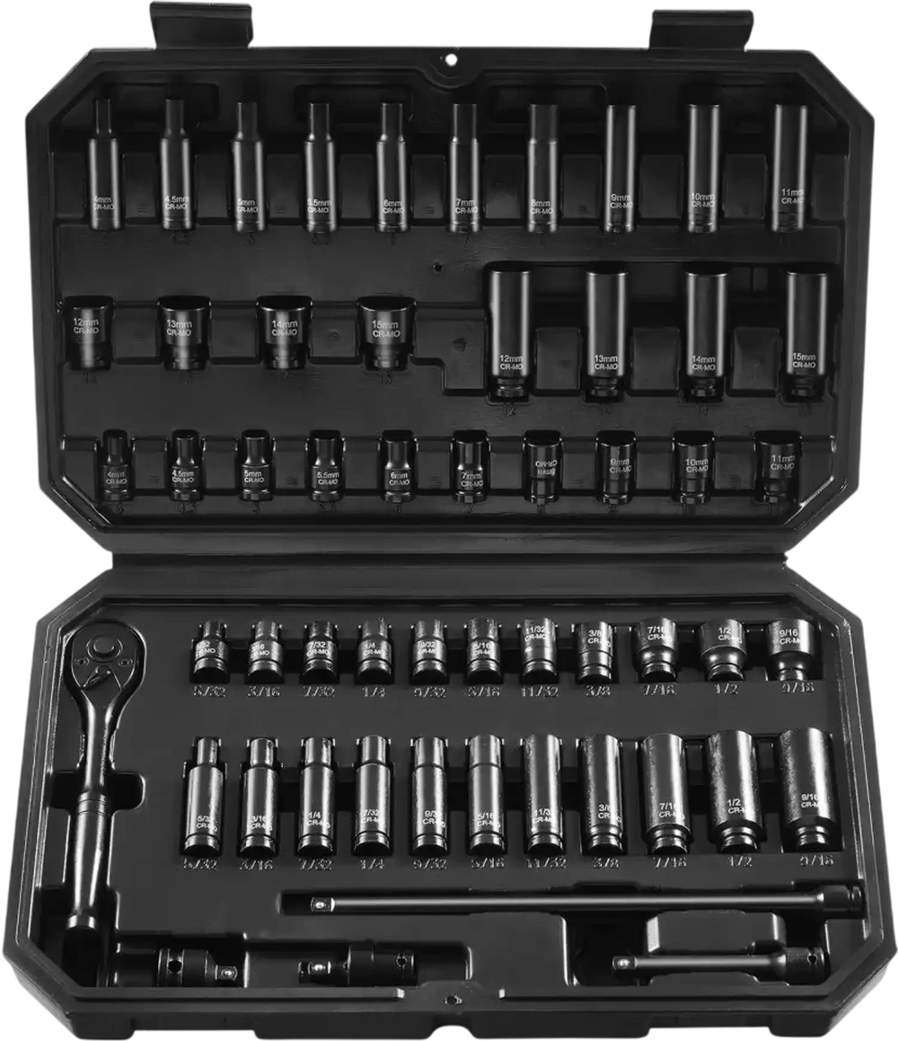 VEVOR Drive Impact Socket Set 1/4"  - 55 Piece Deep & Shallow Socket Set SAE 5/32"-9/16" and Metric 4-15mm - 6 Point CR-V Alloy Steel for Auto Repair - Easy-to-Read Size Markings - Storage Case