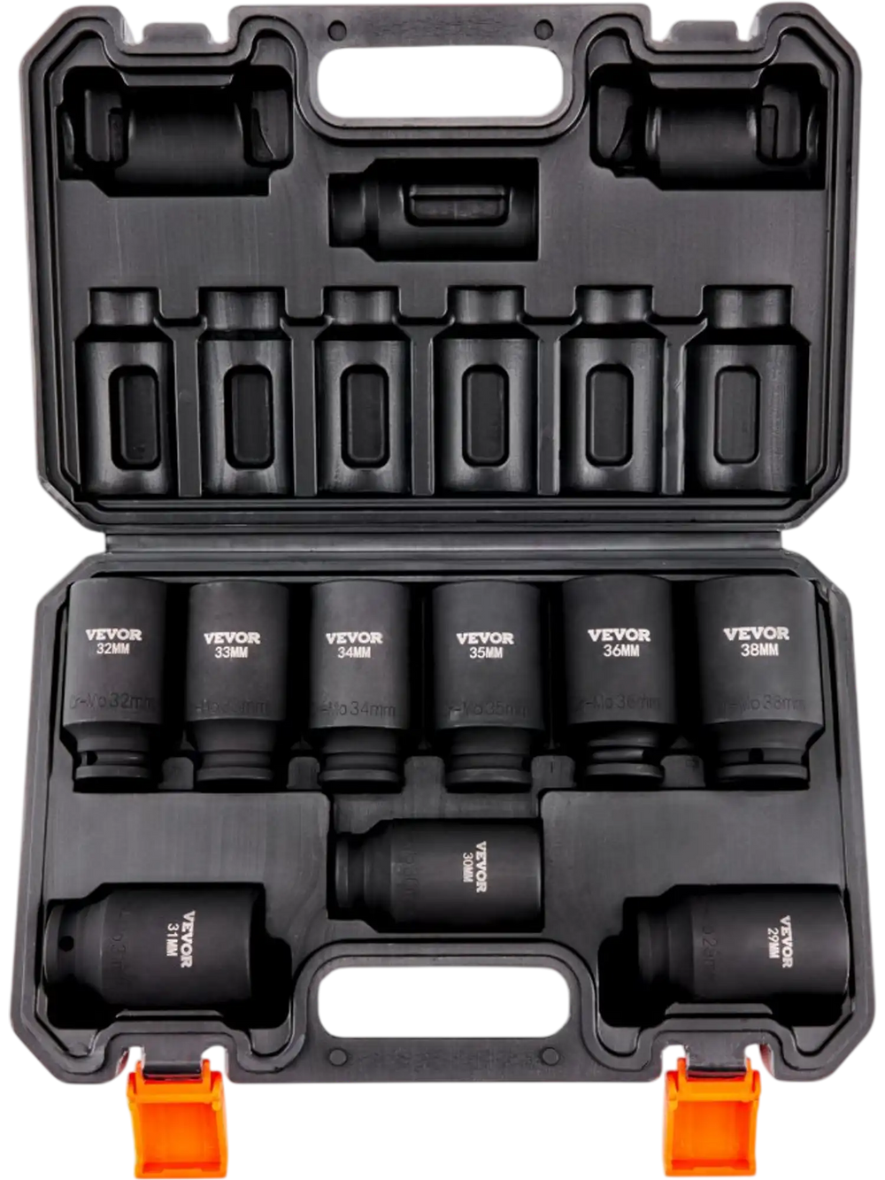 VEVOR 1/2" Drive Impact Socket Set, 9 Piece Deep Socket Set Metric 29-38mm, 6 Point Cr-Mo Alloy Steel for Auto Repair, Easy-to-Read Size Markings, Rugged Construction, Includes Storage Case