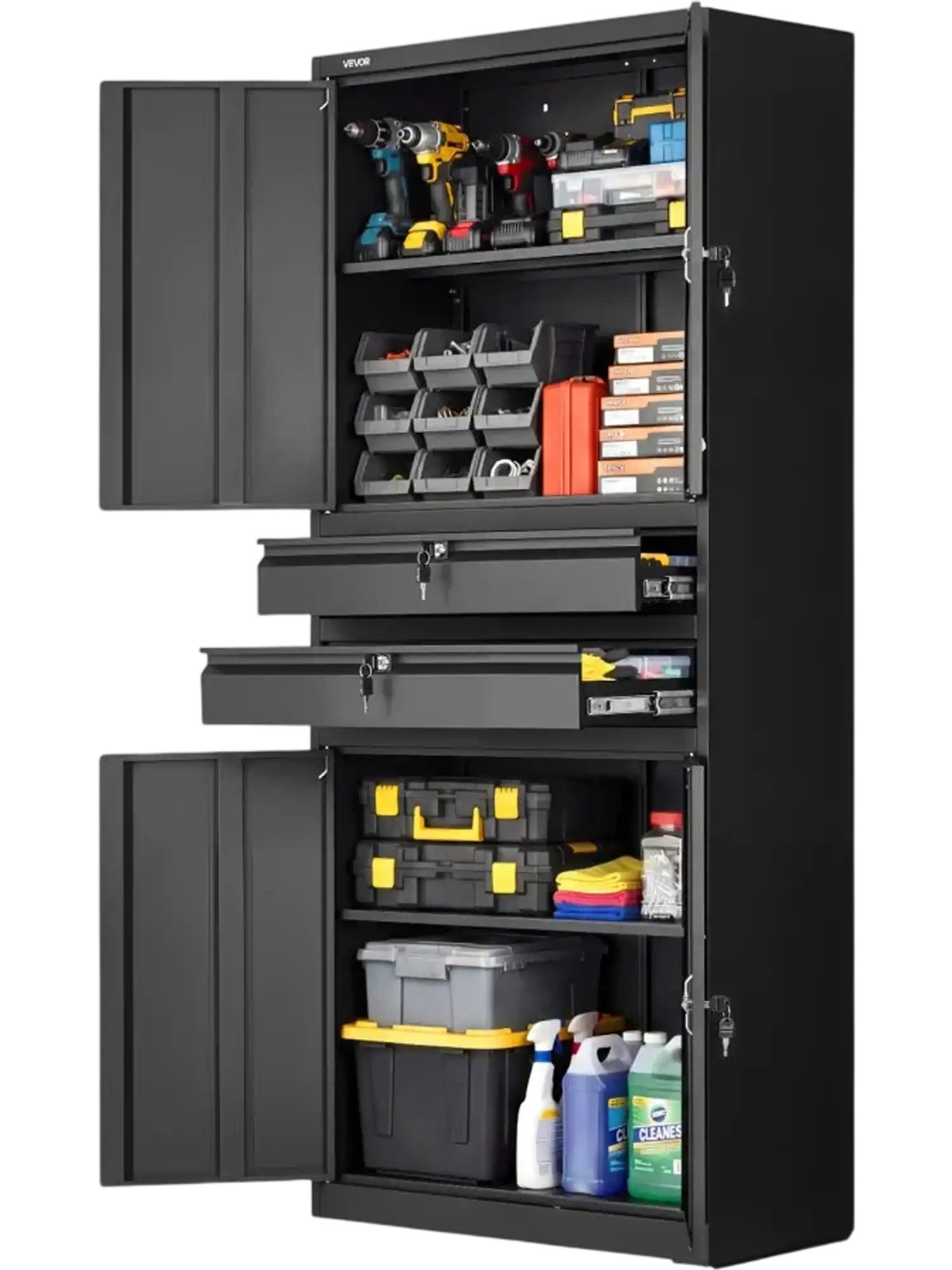 Vevor Metal Storage Cabinet Locking Garage Tool Organizer with 4 Doors and 2 Drawers New