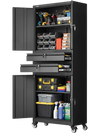 VEVOR Metal Storage Cabinet with Wheels, 180 lbs Shelf Load Capacity, 75" Tall Rolling Garage Tool Storage Cabinet with 4 Locking Doors and Adjustable Shelves, 2 Drawers, for Garage, Office, Home