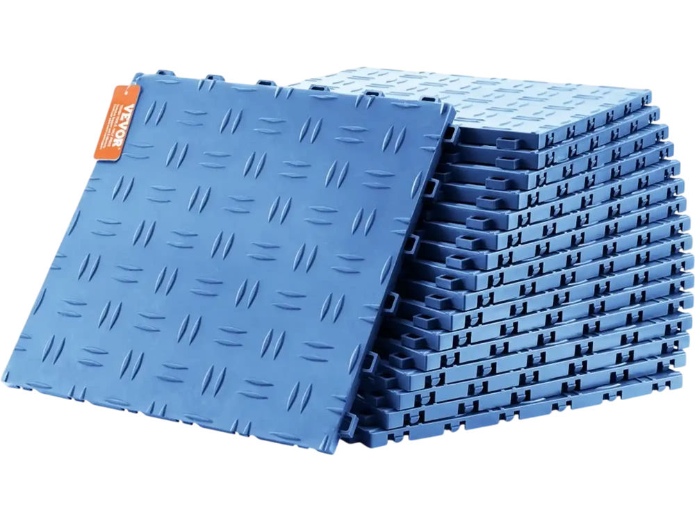 VEVOR Garage Tiles Interlocking, 12 x 12 x 0.53 inch 25 Pack Garage Floor Covering Tiles, Non-Slip Double-Sided Texture Garage Flooring Tiles, for Garages, Basements, Repair Shops, Blue
