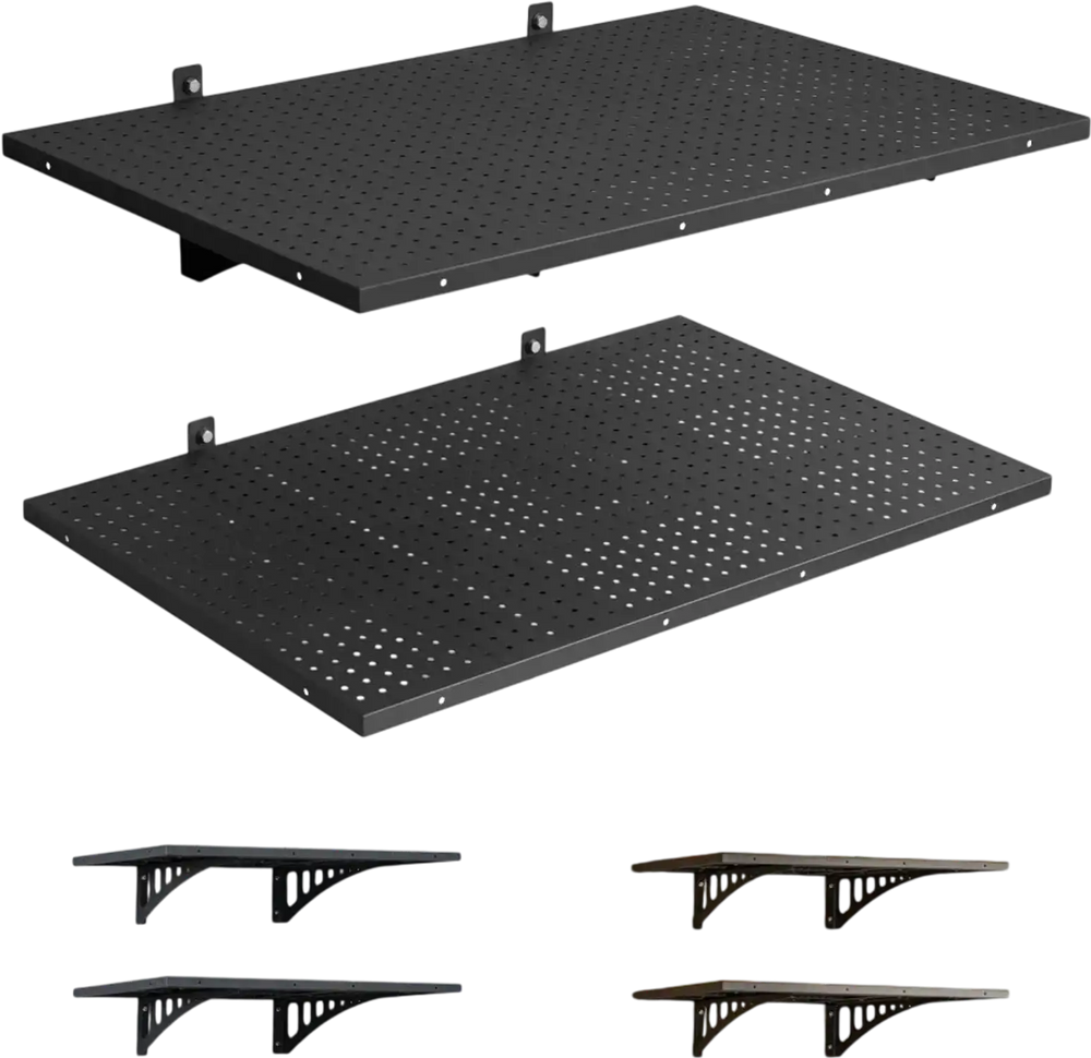 VEVOR 2-Tier Heavy Duty Wall Garage Shelving, 2 x 3 ft Steel Wall Mounted Shelving Unit, 12 x 72 Inch Per Shelf Floating Storage Metal Rack for Garage with 560 lbs Total Weight Capacity, Black
