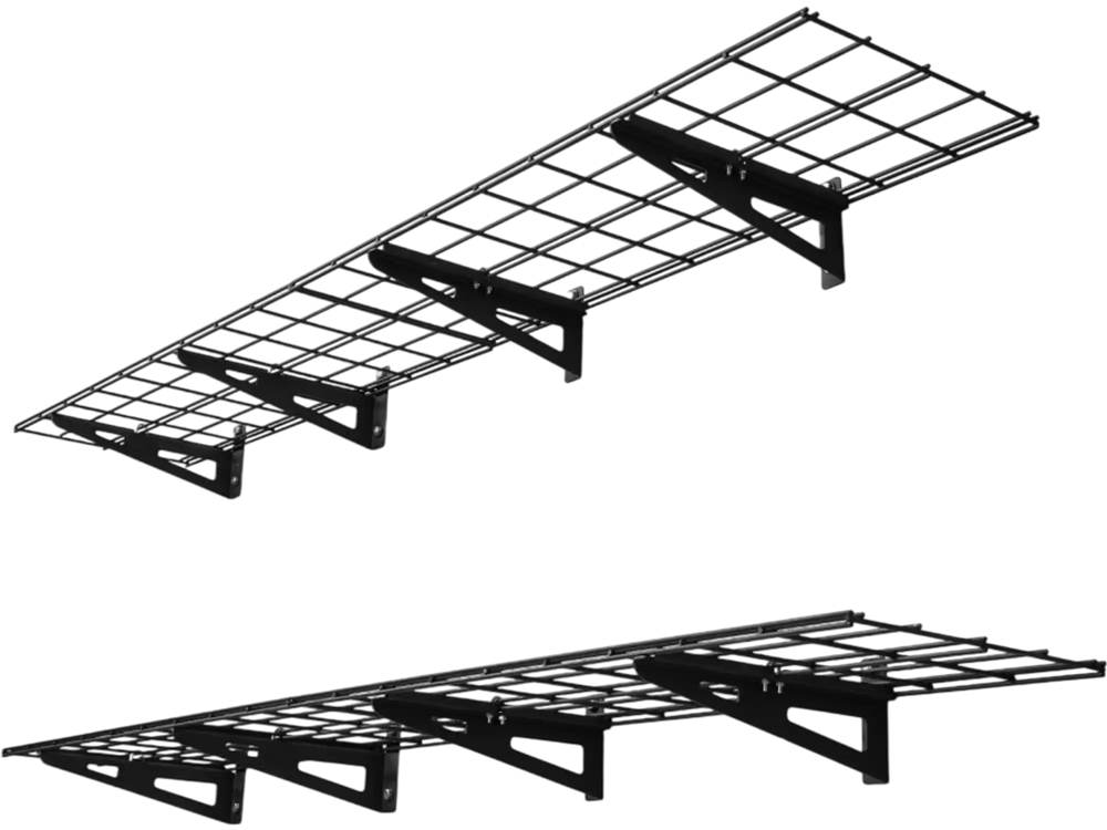 VEVOR 2-Tier Heavy Duty Wall Garage Shelving, 4 Pack 1 x 3 ft Steel Wall Mounted Shelving Unit, 12 x 72 Inch Per Shelf Floating Storage Metal Rack for Garage with 600 lbs Total Weight Capacity, Black