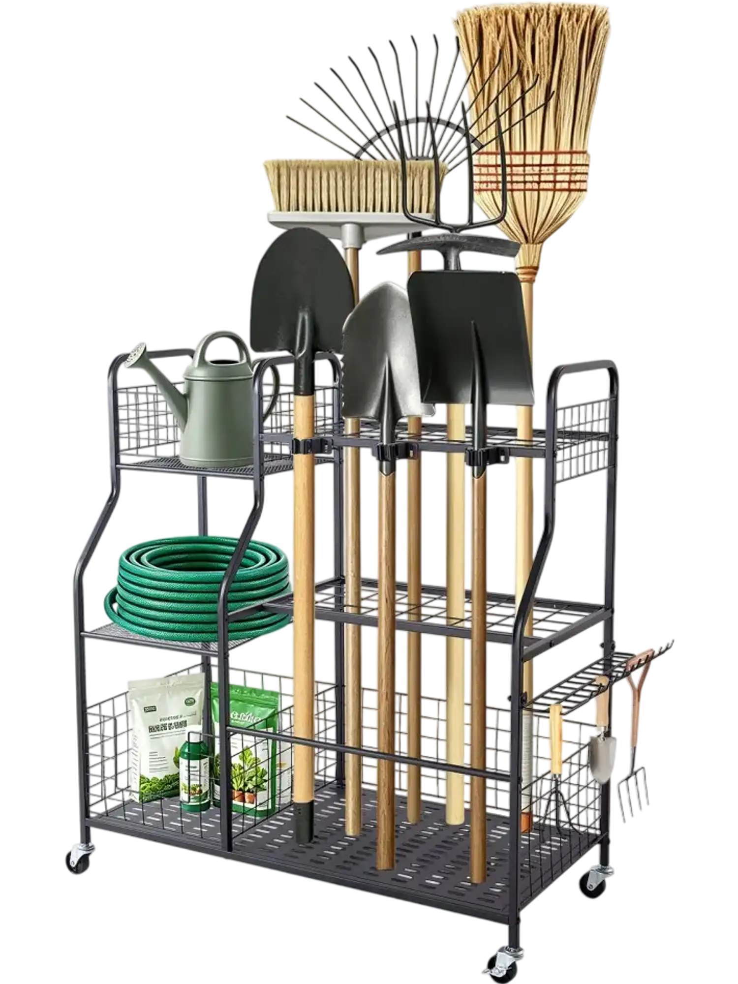 Vevor Garden Tool Organizer with Wheels Heavy-Duty 2-Tier Storage Rack New