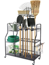 VEVOR Garden Tool Organizer with Wheels, Large Metal Garage Storage Rack, for Rakes/Shovels/Brooms, Yard Utility Tool Holder for Shed/Outdoor/Lawn Organization, Heavy-Duty Steel, with Hooks, Black