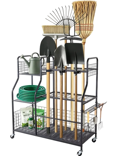 Vevor Garden Tool Organizer with Wheels Heavy-Duty 2-Tier Storage Rack New