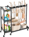 VEVOR Broom Holder with Cleaning Supplies Organizer, Garage Storage Metal, Cleaning Cart with Mop Hanger, for Home Brooms, Detergent, Brushes, Heavy-Duty Steel Utility Tool Holder, with Wheels, Black