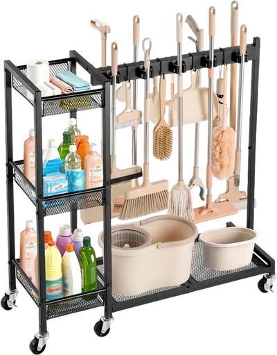 Vevor Cleaning Cart Broom Holder with Supplies Organizer New