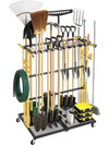 VEVOR Garden Tool Organizer with Wheels, Large Metal Garage Storage Rack, for Rakes/Shovels/Brooms/Long Farming Tools, Yard Utility Holder for Shed/Outdoor/Lawn Organization, Heavy-Duty Steel, Black