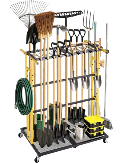 Vevor Garden Tool Organizer with Wheels Heavy-Duty Steel Storage Rack Black New
