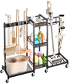 VEVOR Broom Holder with Cleaning Supplies Organizer, Metal Garage Storage, Cleaning Cart with Mop Hanger, for Home Broom, Detergent, Vacuum Cleaner, Heavy-Duty Steel Utility Holder, with Wheels, Black