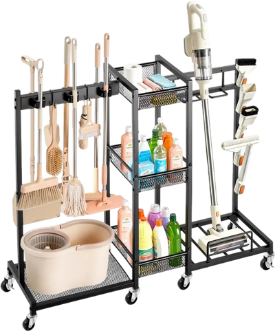 Vevor Broom Holder Cleaning Supplies Organizer Utility Storage Cart New