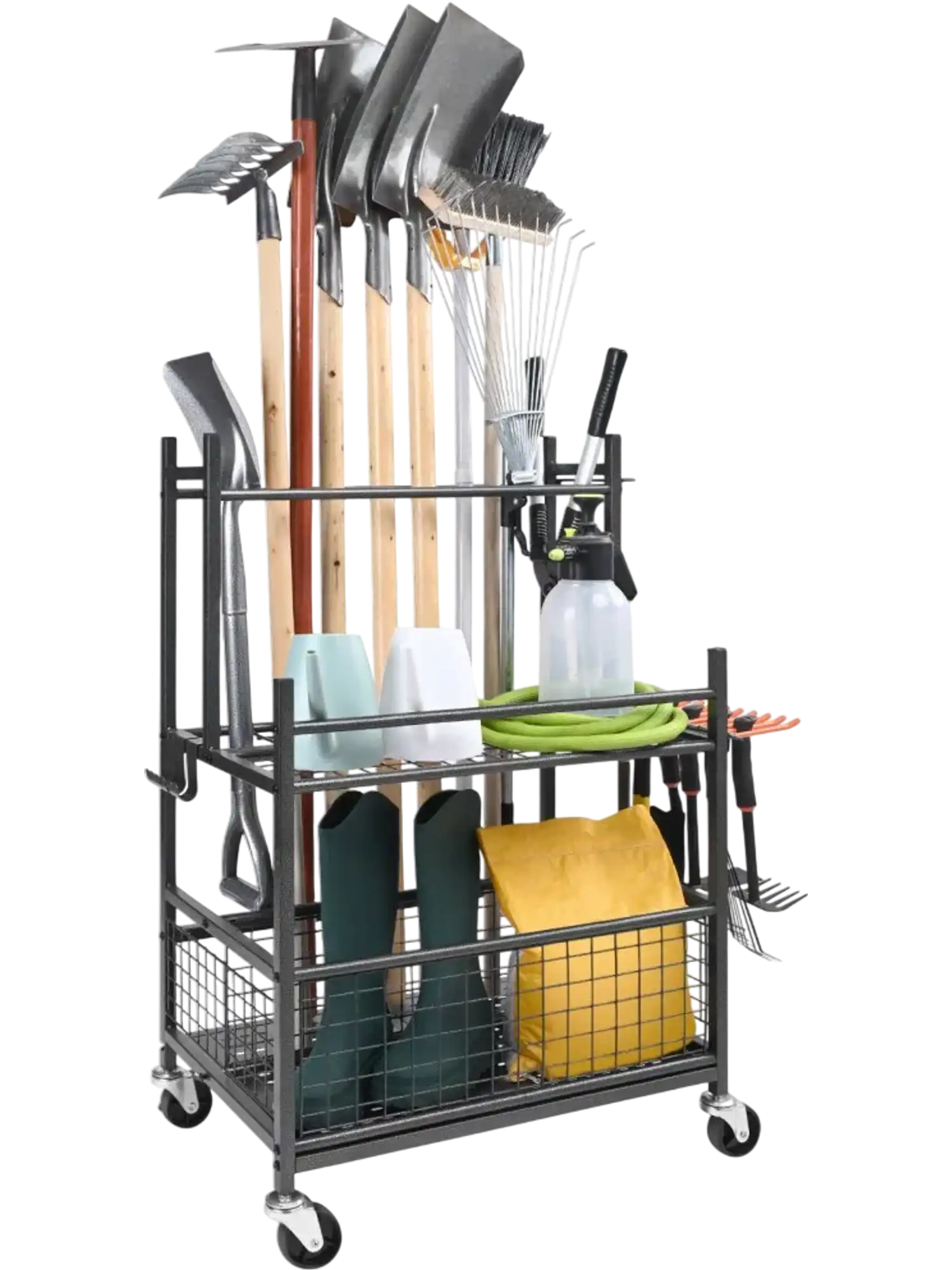 Vevor Garden Tool Organizer 16-Slot Metal Rolling Storage Rack New