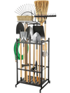 VEVOR Garden Tool Organizer, 35 Slots with Hooks, Metal Garage Storage Rack, for Rakes/Shovels/Brooms, Yard Utility Tool Holder for Shed/Outdoor/Lawn Organization, Heavy-Duty Steel, Freestanding,Black