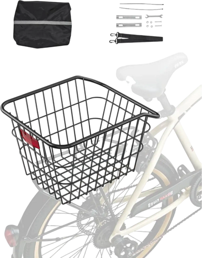 VEVOR Rear Bike Basket, Metal Wire Bicycle Basket with Reflective Tail Light & Waterproof Cover, Durable Bike Back Basket, Fits to Most Rear Bike Racks
