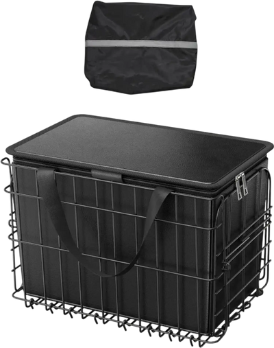 Vevor Bike Basket Folding Rear Wire Basket with Cargo Net, Removable Liner Bag & Waterproof Cover New