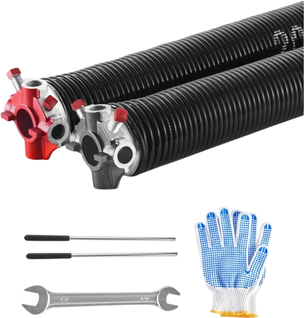 VEVOR Garage Door Torsion Springs, Pair of 0.207 x 2 x 24 in, 16000 Cycles, Electrophoresis Black Coated for Replacement, Garage Door Springs with Non-Slip Winding Bars, Gloves and Mounting Wrench