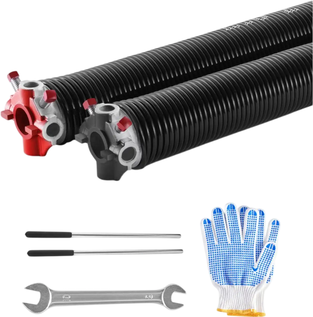 VEVOR Garage Door Torsion Springs, Pair of 0.218 x 2 x 26 in, 16000 Cycles, Electrophoresis Black Coated for Replacement, Garage Door Springs with Non-Slip Winding Bars, Gloves and Mounting Wrench