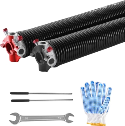 VEVOR Garage Door Torsion Springs, Pair of 0.218 x 2 x 26 in, 16000 Cycles, Electrophoresis Black Coated for Replacement, Garage Door Springs with Non-Slip Winding Bars, Gloves and Mounting Wrench