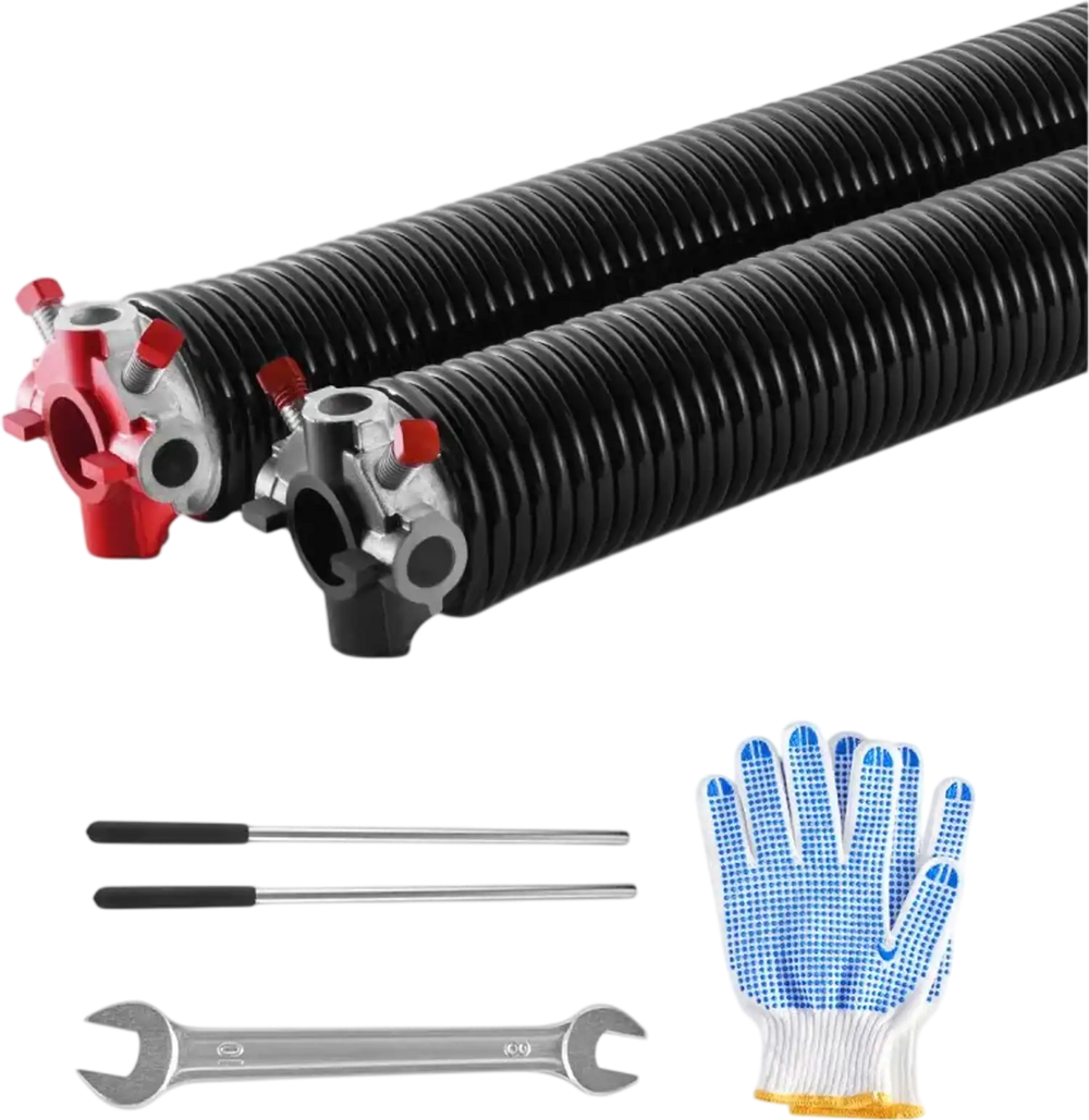 VEVOR Garage Door Torsion Springs, Pair of 0.25 x 2 x 32 in, 16000 Cycles, Electrophoresis Black Coated for Replacement, Garage Door Springs with Non-Slip Winding Bars, Gloves and Mounting Wrench