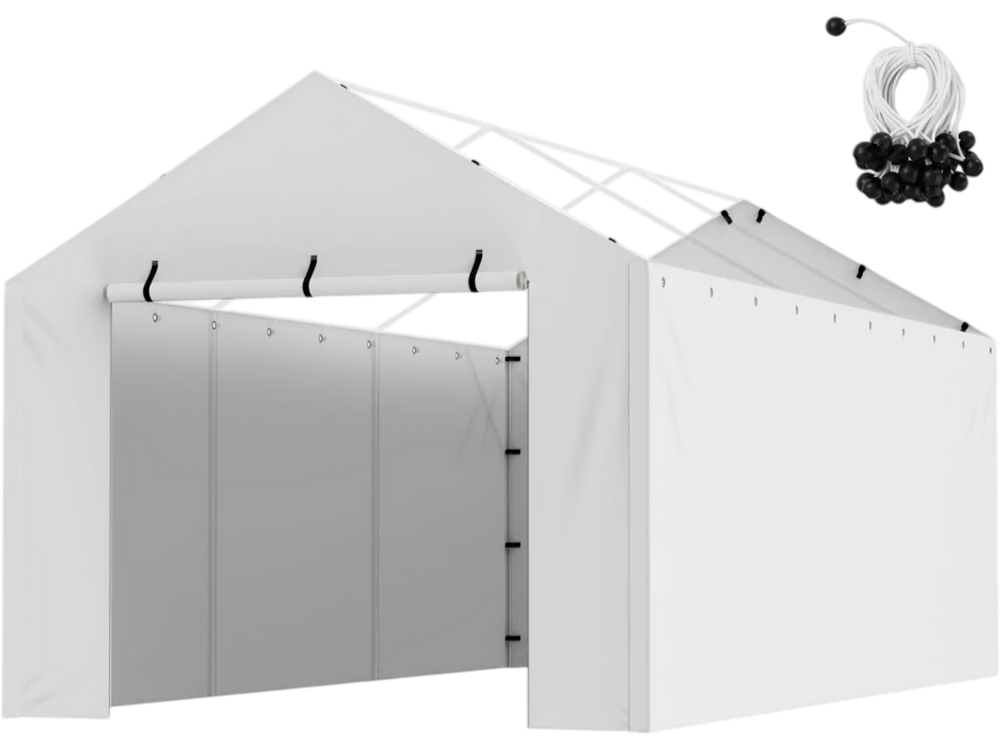 VEVOR Carport Replacement Canopy Cover Side Wall 10 x 20 ft, Garage Tent Shelter Tarp Heavy-Duty Waterproof & UV Protected, Easy Installation with Ball Bungees,White (Top and Frame Not Included)