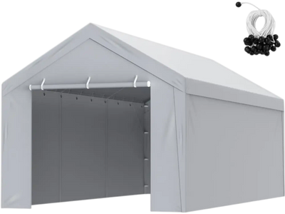 VEVOR Carport Replacement Canopy Cover Top + Side Wall 10 x 20 ft, Garage Tent Shelter Tarp Heavy-Duty Waterproof & UV Protected, Easy Installation with Ball Bungees,Grey (Frame Not Included)