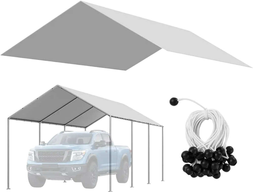 VEVOR Carport Replacement Canopy, 10 x 20 ft Potable Garage Tent Top Tarp, UV-Resistant & Waterproof Car Shelter Tarp, Heavy Duty Car Port Cover with Ball Buggees, Grey, Frame Not Included