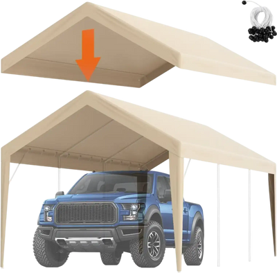 Vevor Carport Replacement Canopy Cover 10' x 20' Beige Heavy-Duty Waterproof UV-Protected Top New