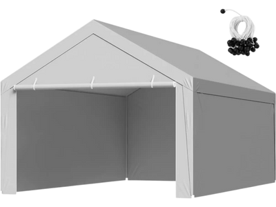 VEVOR Carport Replacement Canopy, 12 x 20 ft Potable Garage Tent Top Tarp with Sidewalls, UV-Resistant & Waterproof, Heavy Duty Car Shelter Tarp with Ball Buggees, Grey, Frame Not Included