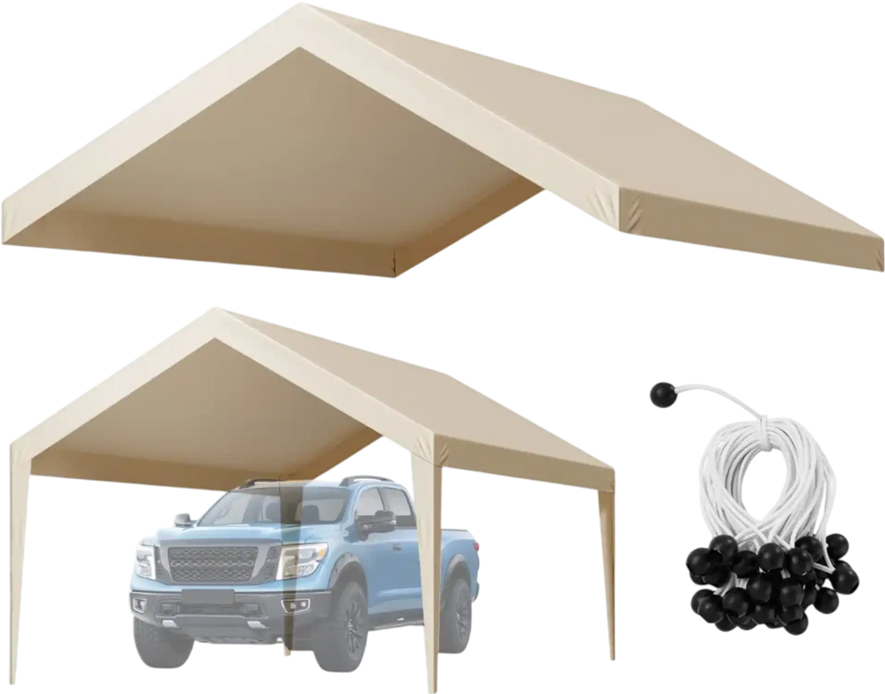 VEVOR Carport Replacement Canopy, 12 x 20 ft Potable Garage Tent Top Tarp, UV-Resistant & Waterproof Car Shelter Tarp, Heavy Duty Car Port Cover with Ball Buggees, Beige, Frame Not Included