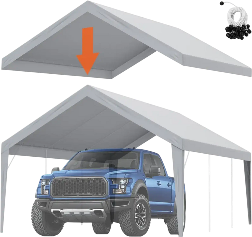VEVOR Carport Replacement Canopy Cover 13 x 20 ft, Garage Top Tent Shelter Tarp Heavy-Duty Waterproof & UV Protected, Easy Installation with Ball Bungees,Grey (Only Top Cover, Frame Not Include)