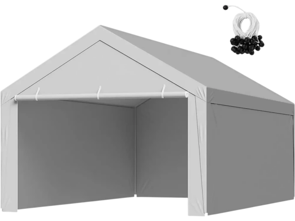 VEVOR Carport Replacement Canopy, 13 x 20 ft Potable Garage Tent Top Tarp with Sidewalls, UV-Resistant & Waterproof, Heavy Duty Car Shelter Tarp with Ball Buggees, Grey, Frame Not Included