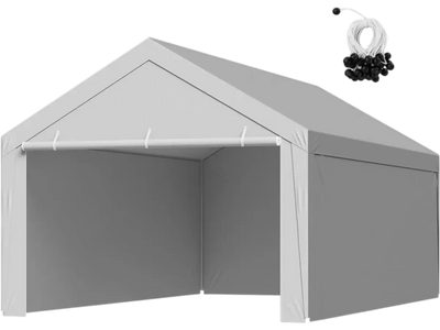 VEVOR Carport Replacement Canopy, 13 x 20 ft Potable Garage Tent Top Tarp with Sidewalls, UV-Resistant & Waterproof, Heavy Duty Car Shelter Tarp with Ball Buggees, Grey, Frame Not Included