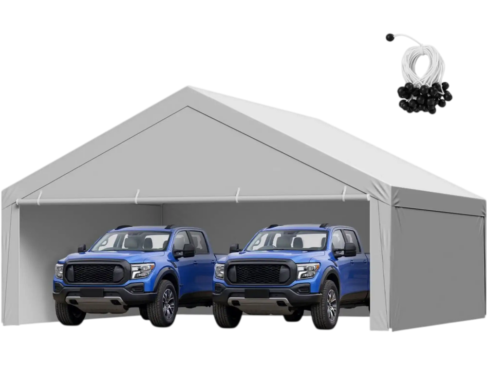 VEVOR Carport Replacement Canopy, 20 x 20 ft Potable Garage Tent Top Tarp with Sidewalls, UV-Resistant & Waterproof, Heavy Duty Car Shelter Tarp with Ball Buggees, Grey, Frame Not Included