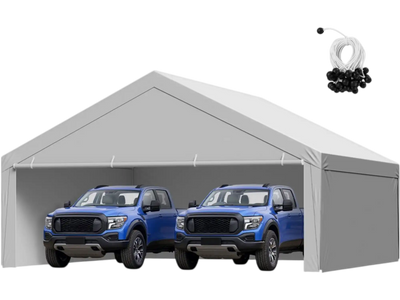 VEVOR Carport Replacement Canopy, 20 x 20 ft Potable Garage Tent Top Tarp with Sidewalls, UV-Resistant & Waterproof, Heavy Duty Car Shelter Tarp with Ball Buggees, Grey, Frame Not Included