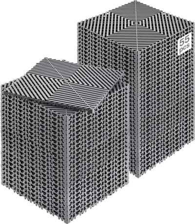 VEVOR Interlocking Drainage Mat, 12” x 12” Modular Interlocking Cushion, 55 Pcs Splicing Drainage Mats, Non-Slip Gray PP Drainage Floor Tile and Shower Mat, for Garage, Garden, Kitchen & Outdoor