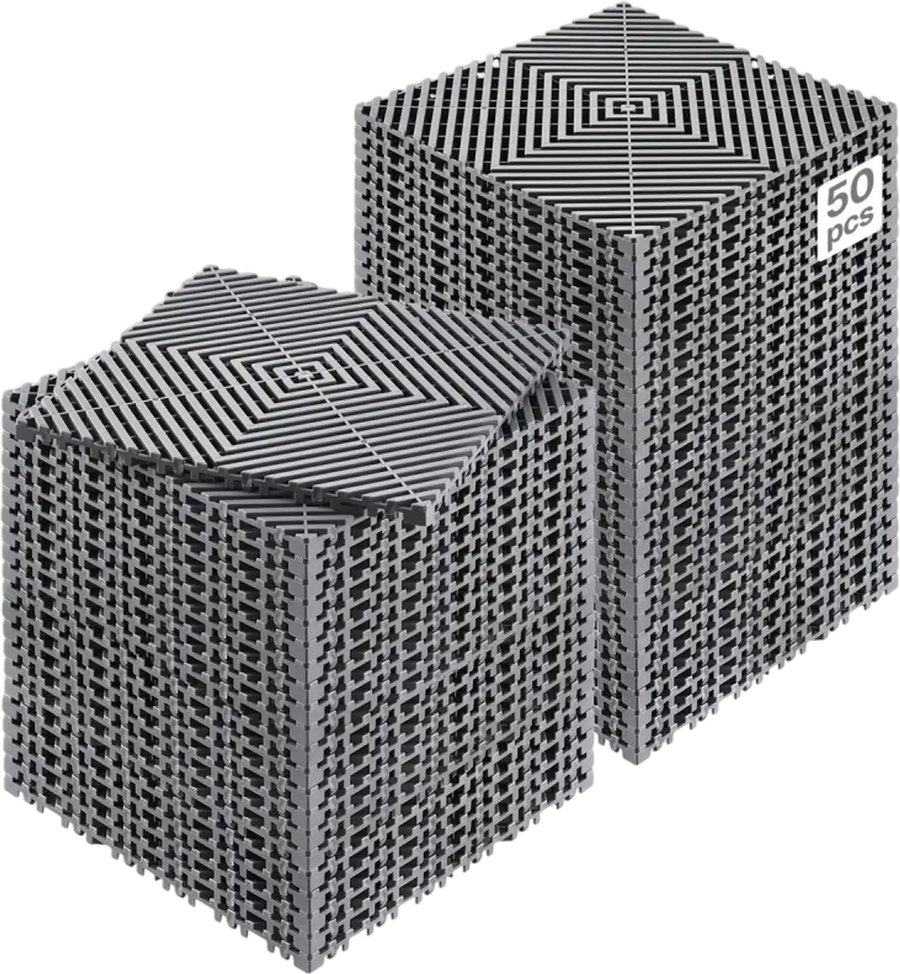 VEVOR Interlocking Drainage Mat, 12” x 12” Modular Interlocking Cushion, 50 Pcs Splicing Drainage Mats, Non-Slip Gray PP Drainage Floor Tile and Shower Mat, for Garage, Garden, Kitchen & Outdoor