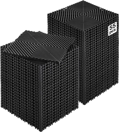 VEVOR Interlocking Drainage Mat, 12” x 12” Modular Interlocking Cushion, 55 Pcs Splicing Drainage Mats, Non-Slip Black PP Drainage Floor Tile and Shower Mat, for Garage, Garden, Kitchen & Outdoor