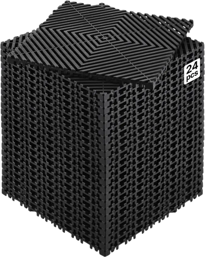 VEVOR Interlocking Drainage Mat, 12” x 12” Modular Interlocking Cushion, 24 Pcs Splicing Drainage Mats, Non-Slip Black PP Drainage Floor Tile and Shower Mat, for Garage, Garden, Kitchen & Outdoor