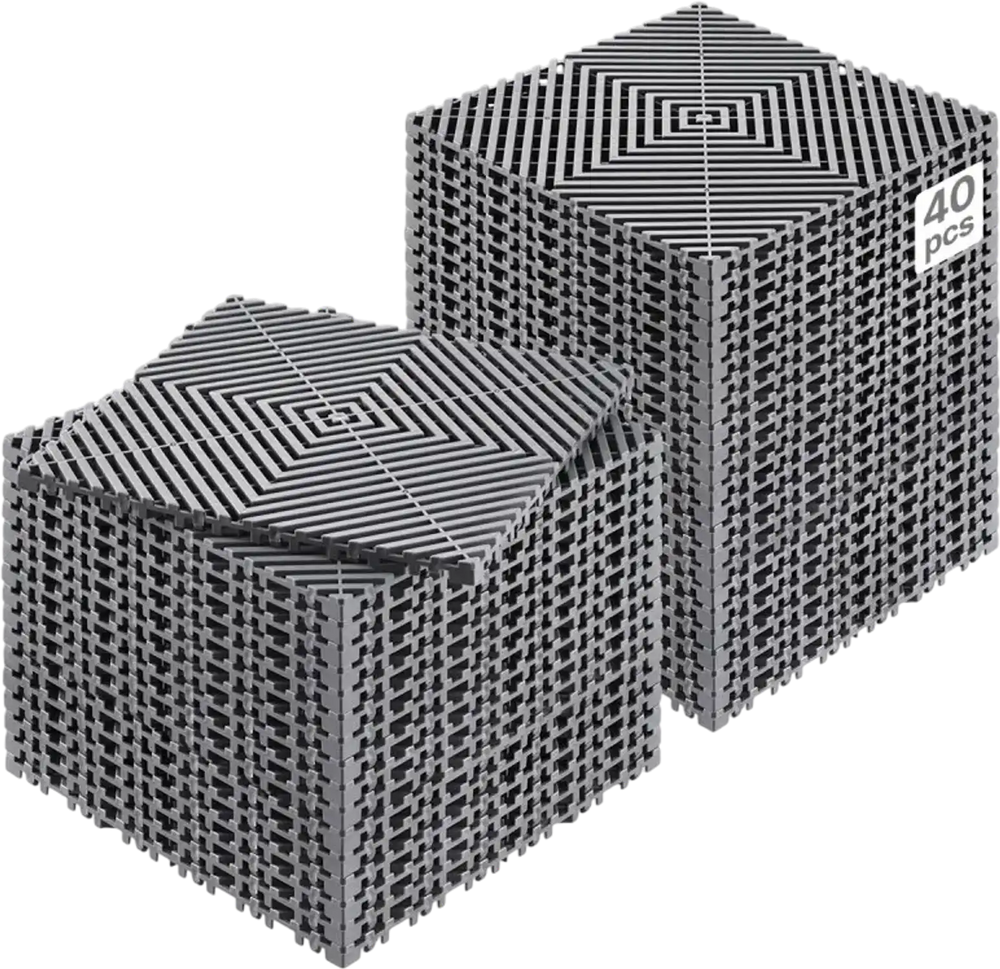 VEVOR Interlocking Drainage Mat, 12” x 12” Modular Interlocking Cushion, 40 Pcs Splicing Drainage Mats, Non-Slip Gray PP Drainage Floor Tile and Shower Mat, for Garage, Garden, Kitchen & Outdoor