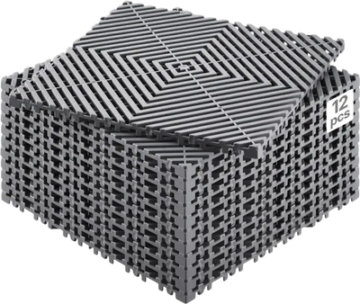 VEVOR Interlocking Drainage Mat, 12” x 12” Modular Interlocking Cushion, 12 Pcs Splicing Drainage Mats, Non-Slip Gray PP Drainage Floor Tile and Shower Mat, for Garage, Garden, Kitchen & Outdoor