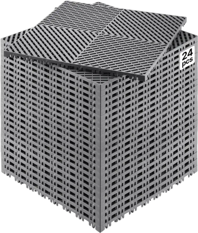 VEVOR Interlocking Drainage Mat, 15.7” x 15.7” Modular Interlocking Cushion, 24 Pcs Splicing Drainage Mats, Non-Slip Gray PP Drainage Floor Tile and Shower Mat, for Garage, Garden, Kitchen & Outdoor