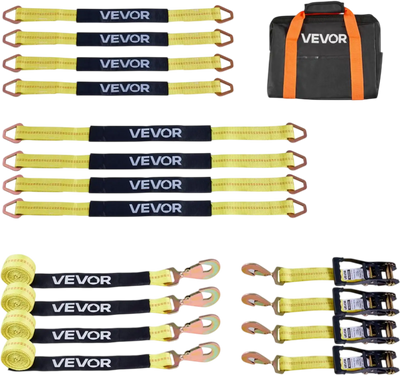 Vevor Trailer Tie-Down Kit Axle Wheel Chock Ratchet Strap 10009 lbs Break Strength New