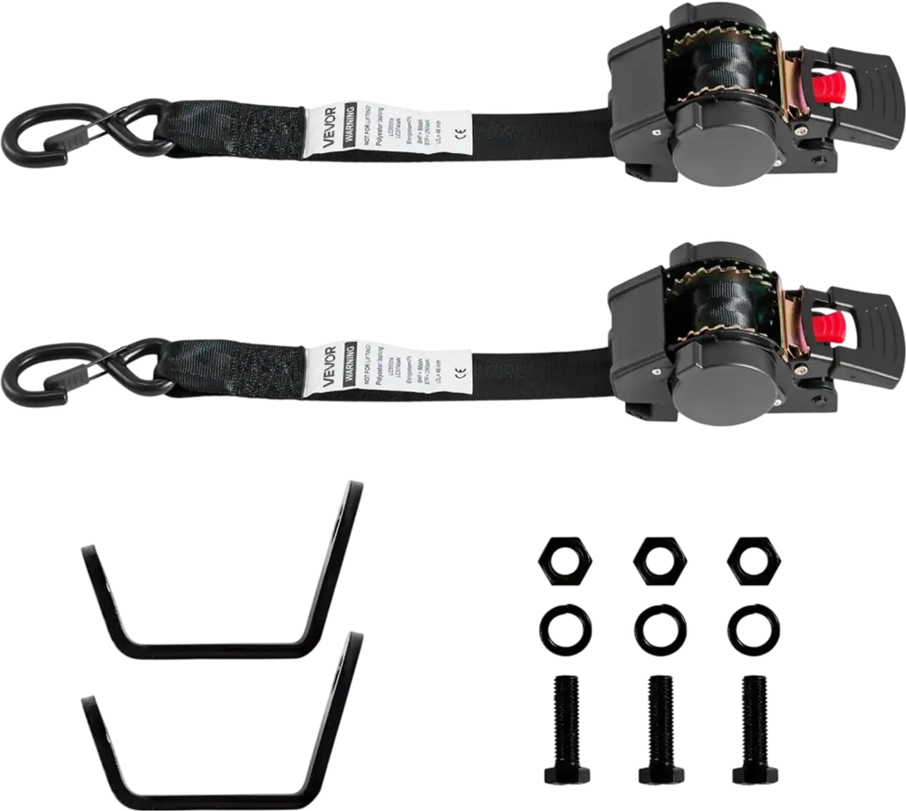 VEVOR Wheel Chock Tie-Down Kit, Fixed Trailer Tie Down Strap, Car Tie Down Kit with S-Hook, Break Strength 1649 lbs & Working Load 550 lbs Motorcycle Tie-Down System for Trailers, Boats, Snowmobiles