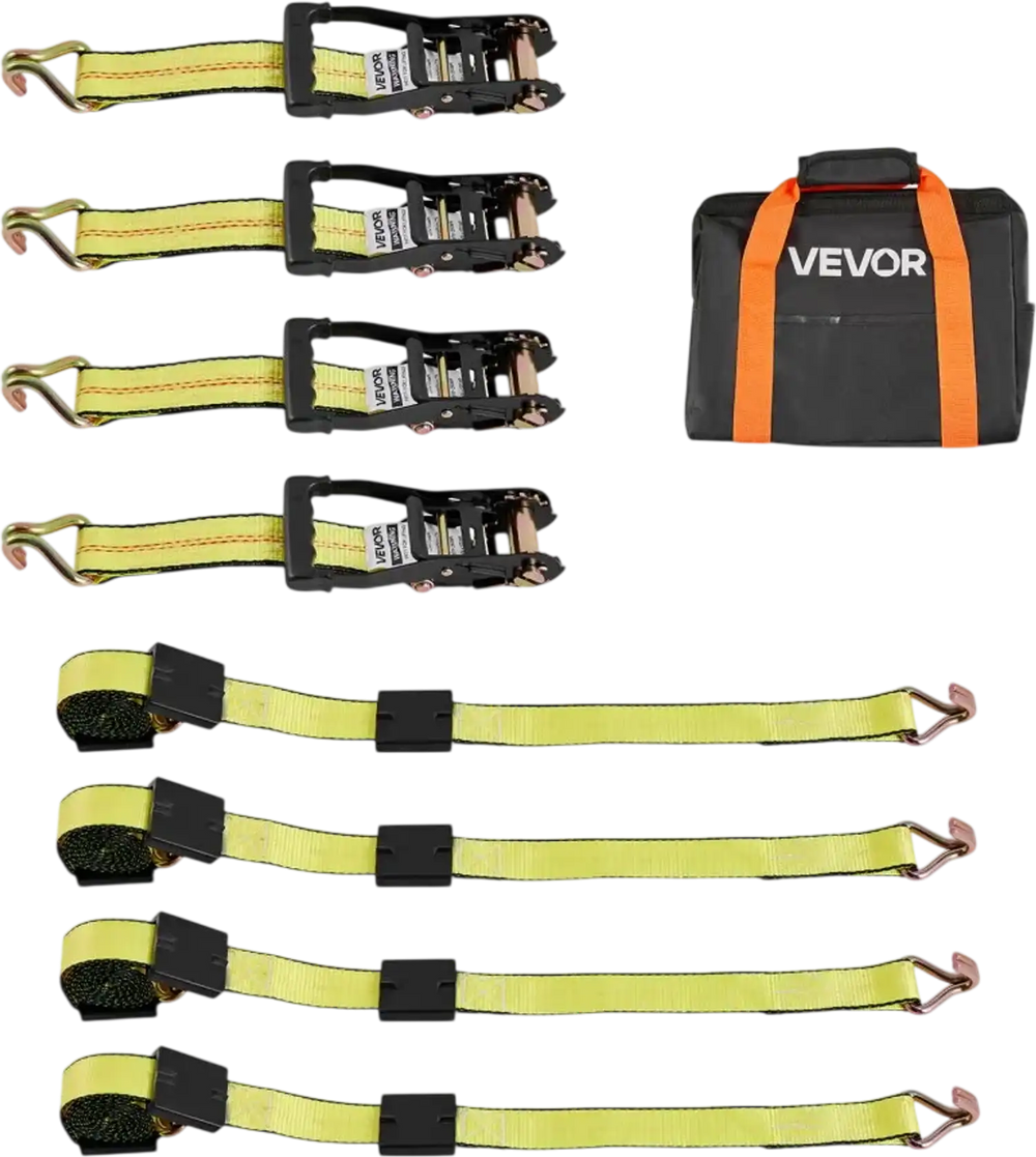 VEVOR Wheel Chock Tie-Down Kit, Deck-Style Trailer Tie Down Strap, Car Tie Down Kit with J-Hook, Break Strength 10009 lbs & Working Load 3333 lbs Motorcycle Tie-Down System for SUVs, Trailers, Trucks