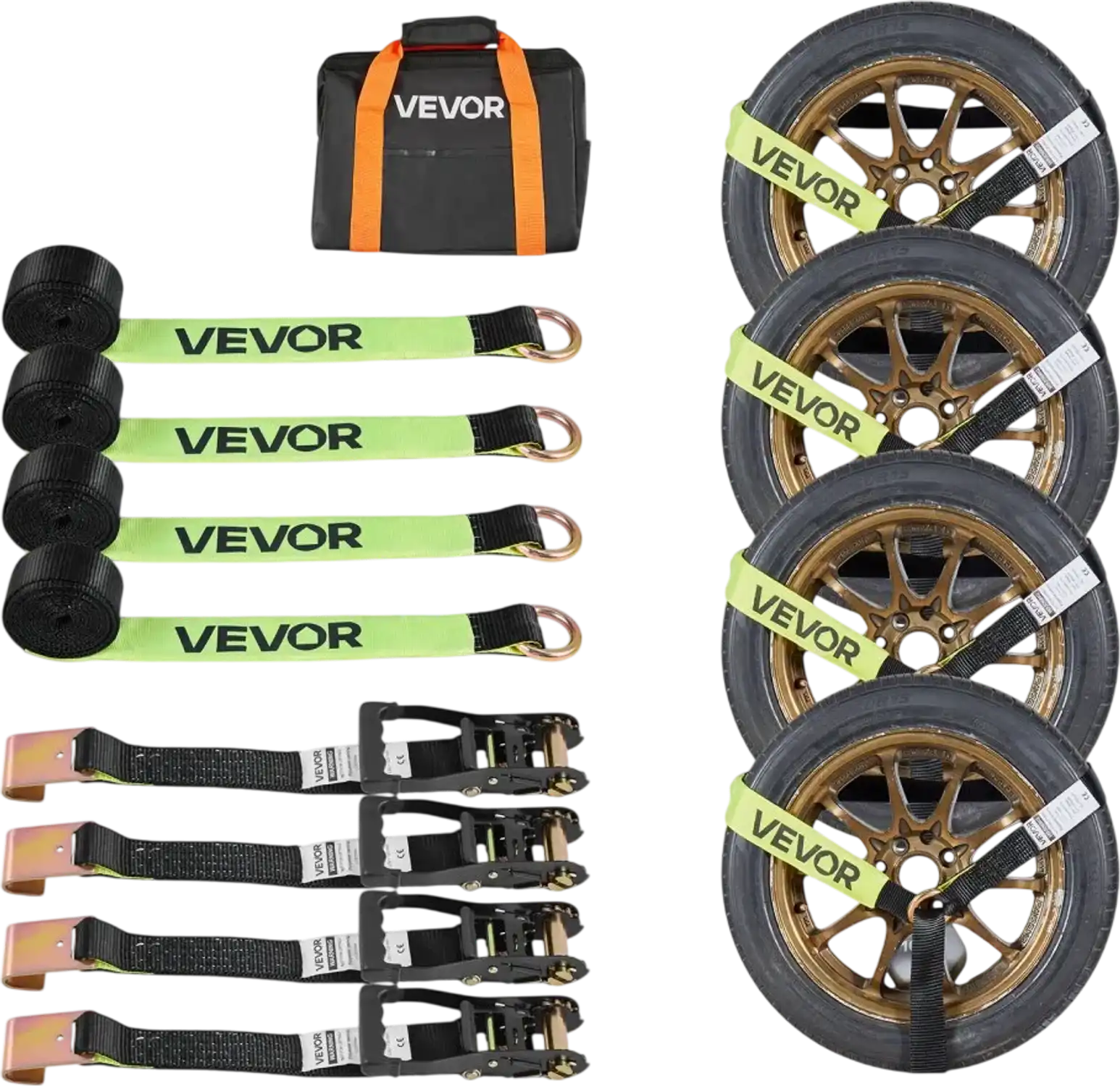 Vevor Tie-Down Kit Wheel Chock Tire-Style Flat Hook 10009 lbs Break Strength 3333 lbs Working Load New